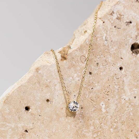 PAVOI 14K Gold Plated Crystal Solitaire 1.5 Carat (7.3mm) Cubic Zirconia Dainty Choker Necklace | Gold Necklaces for Women 3