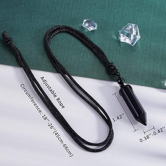 Hexagonal Crystal Points Pendant Necklace Black Obsidian Healing Stone Necklace Adjustable Rope Reiki Gemstone Necklace Handmade Jewelry for Men Women 3